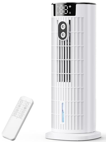 Mobile Klimaanlage,Luftkühler mit Wasserkühlung 4-in-1 Mobiles Kühlgerät Tragbarer,Leise,2-12Timer 90°Oszillation, 4 Stufen, Air Cooler für Zuhause und Büro. (Weiß)