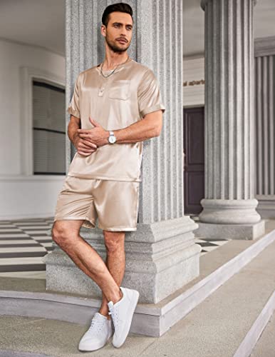 Ekouaer Mens Pajamas Set 2 Piece Silk Pjs Sets Button Down Loungewear — view 4