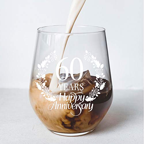 Perfectinsoy 60 Years Happy Anniversary Wine Glass Set Of 2, 60Th Anniversary Wedding Gift For Mom, Dad, Wife, Soulmate, Couple, Funny Vintage Unique Personalized, 60 Years Gifts, Wedding Gifts … #TOP4
