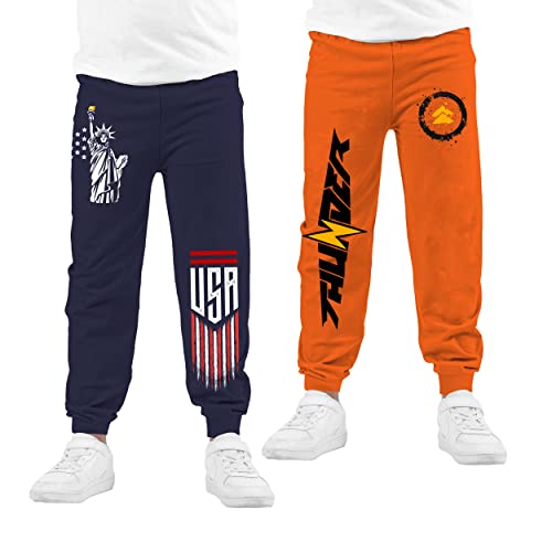 Image of KYDA KIDS 100% Cotton Track Pants for Boys | Premium Printed Soft Single Jersey Fabric | Elastic Waist Loose Fit Summer Full Length with Rib Hem (Pack of 2)