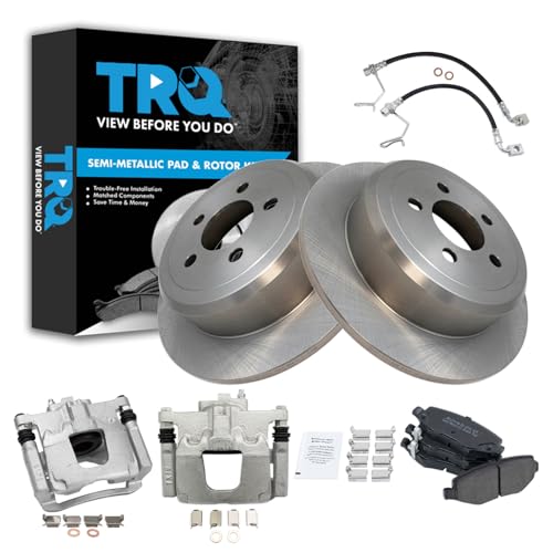 Image of TRQ Rear Brake Pad and Rotor Set Semi Metallic Rotors Calipers Compatible with 2008-2012 Jeep Liberty