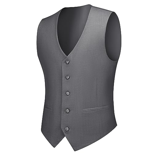 Cooper & Nelson Herrenanzug, schmale Passform, 3-teilige Anzüge für Herren, EIN-Knopf-Jacke, Weste, Hose mit Krawatte, Smoking-Set, grau dunkel, M