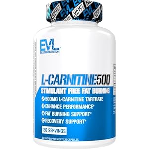 EVL L-Carnitine Supplement for Weight Loss Support – L carnitine 500mg Diet Pills For Weight Loss Lean Muscle Growth and Fat Burning Support with Stimulant Free L Carnitine L Tartrate – 120 Servings