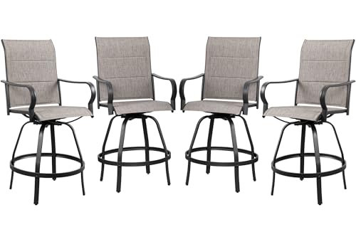 Shintenchi 4 Piece Patio Swivel Bar Stools, All-Weather Padded Textile Outdoor High Top Bistro Chairs,Outdoor Height Bar Patio Stools& Bar Chairs Set of 4 with High Back for Yard, Balcony, Deck - Image 7