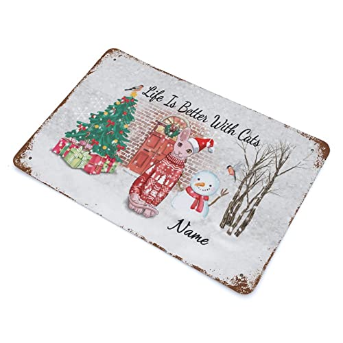 Wodevor Personalized Metal Signs For Outdoors Life Is Better With Cats Personalize Cat's Name Metal Tin Sign 8"X12" Cat Themed Gift For Cat Lovers Tin Plaque Plate Retro Vintage #TOP2