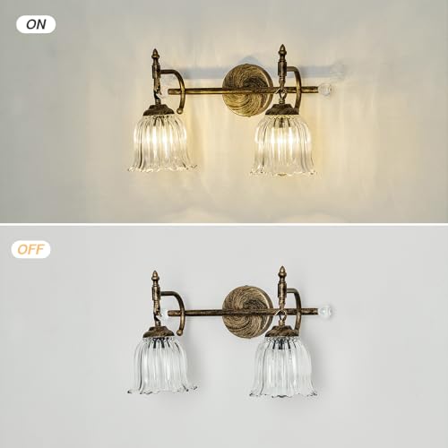 Image of CVKASH 2-Light Bathroom Vanity Light Fixtures Over Mirror,Bronze Modern Vanity Light with Glass Shade Vintage Wall Sconce for Bedroom Dressing Room Living Room Hallway Cabinet
