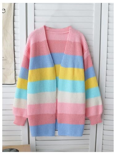 OYOANGLE Girl's Colorful Open Front Long Cardigan Cute Long Sleeve Knit Outerwear Coat3
