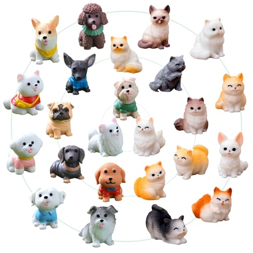 ZHUOAOO Accessori da giardino fatato, 12 statuette in miniatura a forma di cane e 12 gatti, mini animali in resina per giardino delle fate, ornamenti per decorazioni per la casa, accessori per feste