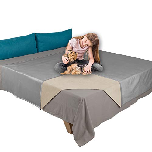 Ameritex Pet Bed Blanket Reversible 100% Waterproof Velvet Super Soft For Sofa And Bed (52X82 Inches, Light Grey+Beige) #TOP20