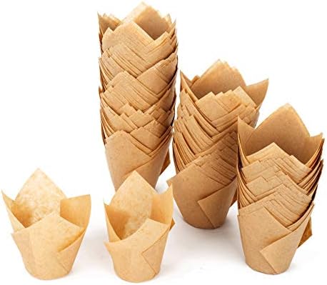 GOLDEN APPLE, 200 Pcs Tulip Cupcake Liner Baking Cup Muffin Tins Cups for Weddings, Birthdays, Baby Showers (Large, Natural)