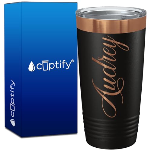Personalized Tumblers 20 oz with Lid Your Name Laser Engraved on Black with Ion Rose Gold Design Customized Cup Gift Stainless Steel Vacuum Insulated Coffee Mug