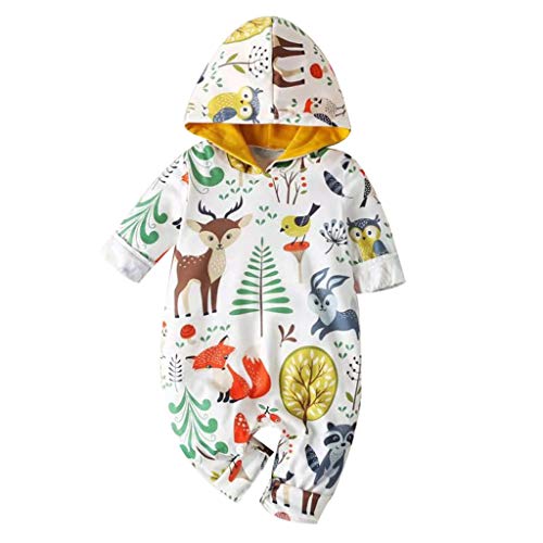 Newborn Baby Girl Clothes Floral Long Sleeve Footless Romper Jumpsuit Cotton Infant Boys Cartoon Hooded White