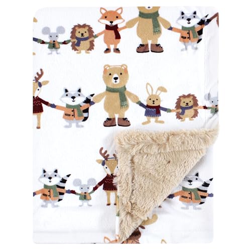 Image of Hudson Baby Unisex Baby Plush Blanket with Furry Binding and Back, Winter Woodland Friends, One Size