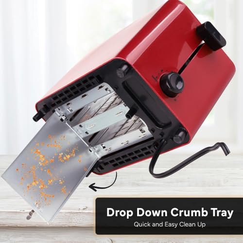 Tostadora Courant COUCTP2152R de 2 rebanadas con toque frío, ranuras extra anchas para pan, bagels y waffles, 6 niveles ajustables, bandeja para migas y función cancelar, diseño compacto – Rojo miniatura 4