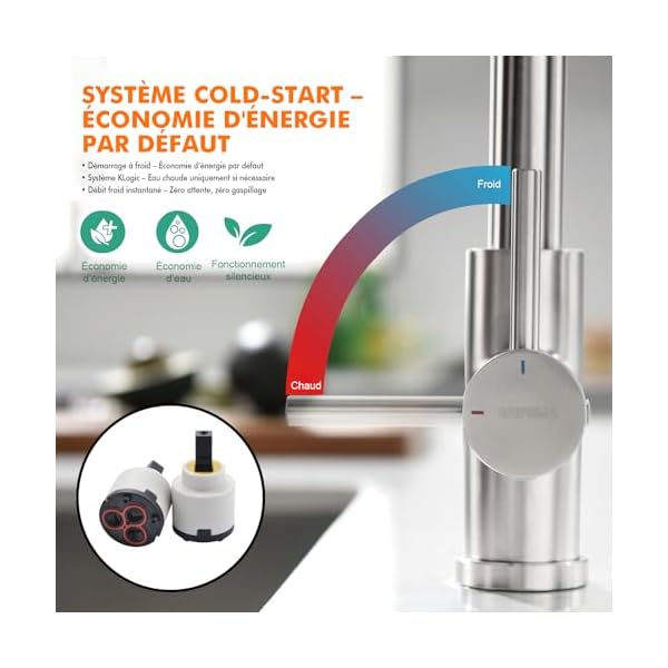 GRIFEMA G4008 Robinet de Cuisine Mitigeur Évier à Poignée Unique, Arc Élevé Débit Élevé 360, Acier Inoxydable Économe en Eau [Classe A+] Exclusivité Amazon