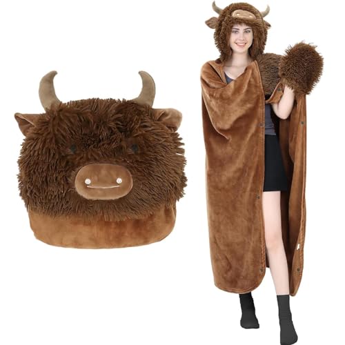 MSISILY Wearable Blanket with Sleeves Highland Cow Blanket Soft Snuggle Blanket Birthday Gifts for Women