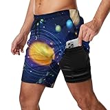 Men & Boys Classic Fit Swim Trunks for Beach Gym Sport Quick Dry Drawstring Basic Board Shorts with Pockets, Underwear Galaxy Space Planet Solar System Fashion Cargo Short
