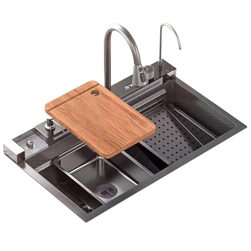 Évier de cuisine cascade noir en acier inoxydable avec évier simple - 2
