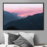 Framed Canvas Wall Art Pink Sunset Abstract Aerial Colorful Digital Art Landscape Minimalist Mountain Top Multicolor - 16x24 inches