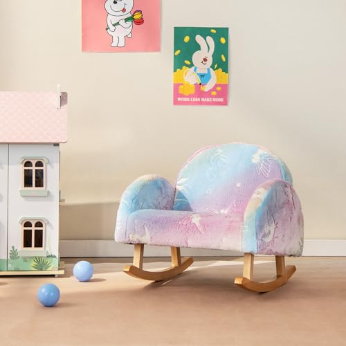 FANTASK Kindersofa Schaukelstuhl im Dunkeln Leuchtend, Kindersessel gepolstert aus Flanellstoff mit Rückenlehne & Armlehnen, Kindercouch für Kinder ab 2 Jahren