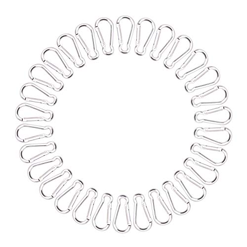 30pcs Small Aluminum Spring Snap Carabiner Spring Clip Hook D Shape Carabeaner Keychain (Silver)