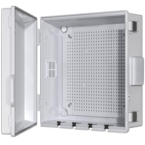 Image of Electrical Junction Box, Ventilated Design, Cable Grommets, Indoor /Outdoor Use with Mounting Panel & Hinged Cover. Waterproof IP 65. (Grey Cover, 13 inchx13 inchx5.1 inch)