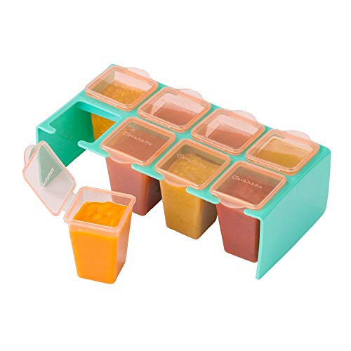 Clevamama ClevaPortions Freezer and Storage Pots  8x Baby Food Containers with Tray