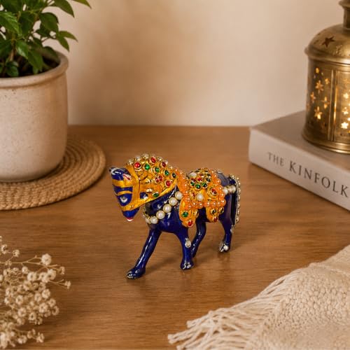 Image of eCraftIndia Handcrafted Decorative Horse Showpiece for Home Decor | Traditional Rajasthani Art Horse Figurine with Stone & Pearl Work | Tabletop Decorative Accent for Living Room & Office