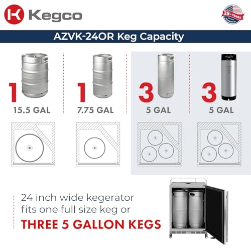 Image of Kegco 24 inch Wide Outdoor Single Tap Stainless Steel Right Hinge Kegerator with Dispense Kit