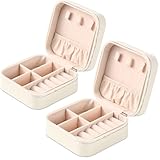 Neveika Portable Travel Mini Jewelry Box Leather Jewellery Ring Organizer Case Storage Gift Box Girls Women (2pcs White).