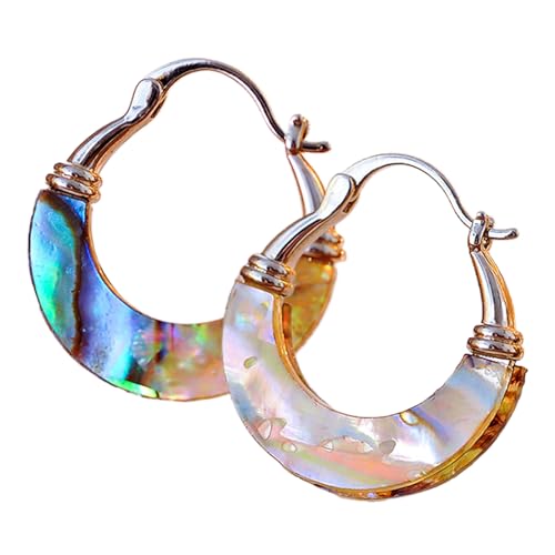 Creole En Nacre, Bijoux En Nacre D'ormeau,Boucles D'oreilles Or Pendantes,Bijoux En Coquillage Naturel Coloré Et Doré,Coquille Or Tombantes Femme, Pour...