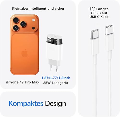 25W USB C Ladegerät Ladekabel für iPhone 17 16 16e 15/17 16 15 Pro Max/16 15 Plus, iPad Pro/Air/10.11.Generation, USB C Adapter Schnellladegerät Netzteil Stecker mit 1M Kabel Schnellladekabel
