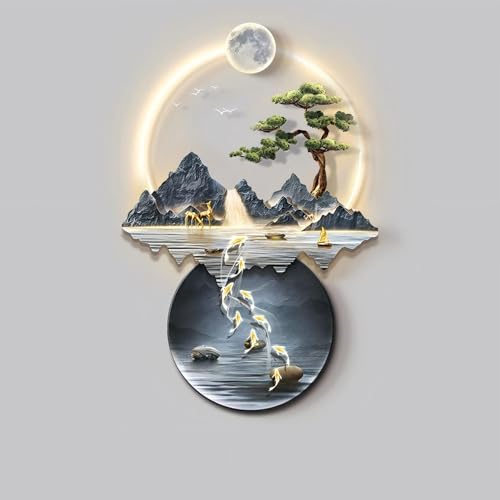 LIUWOPA LED Wall Art, 3D Wall Art, 3D Relief LED Decorative Painting, Feng Shui Wall Art, Hanging Paintings Decoration Lamp, LED Painting for Living Room, Entrance, Corridor(Black,60 * 90cm)