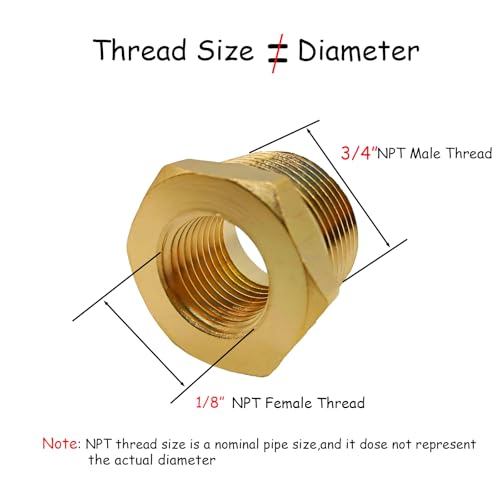 AMZDIAI Brass Reducer Bushing, 3/4\" NPT Male to 1/8\" NPT Female Thread, Hex Reducing Convert Adapter Pipe Fitting Connector for Water/Oil/Gas (2PCS)