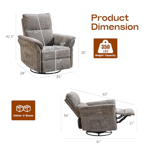 Image of Swivel Rocker Recliner with Auto Rocking,Power Recliner Nursery Chair with Massage and Heat,Glider Recliner Nursery Chair for Living Room,Grey