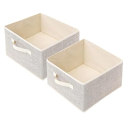 EITMOW Storage Baskets, 11-Inch Woven Fabric Bins, Storage Cubes with Reinforced Handles, Organizer Bins for Closet Shelves, Foldable, for Toys, Clothes, Natural Beige (2PCS/Beige-11*11*7.8inch)