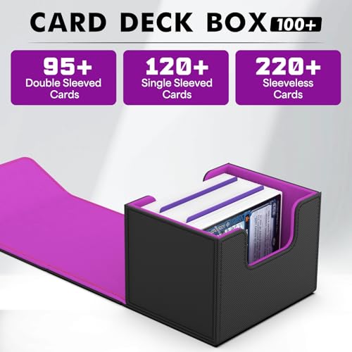 Image of ZLCA Card Deck Box for Trading Cards, MTG Commander Deck Box Holds 120+ Single Sleeved Cards, Leather Magnetic Card Storage Box Fits for Magic the Gathering TCG CCG(Black& Purple)