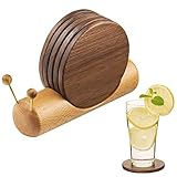 Wooden Coasters for Drinks-Natural Acacia Wood Drink Coaster Set for Coffee Table, Cute Coasters for Modern Home Decor Tabletop Protection for Any Table Type, Set of 5-Dia 3.5 * 3.5inchs