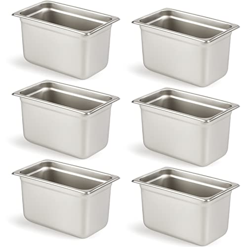 CURTA 6 Pack Anti-Jam Hotel Pans, 1/4 Size 6 Inch Deep, NSF Commercial 18/8 Stainless Steel Chafing Steam Table Pan, Catering Storage Metal Food Pan