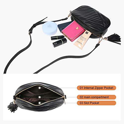 Lovevook Small Quilted Crossbody Bags For Women Stylish Designer Purses And Handbags Vegan Leather With Tassel,Black #TOP4