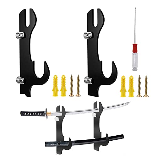 CYUaoao 1 Par Soporte Katana Soporte de Espada Pared Gancho de Espada Katana de Pared para Espada de Wakizashi Cosplay Soporte de Espada Samurai Soporte de Arma Negro