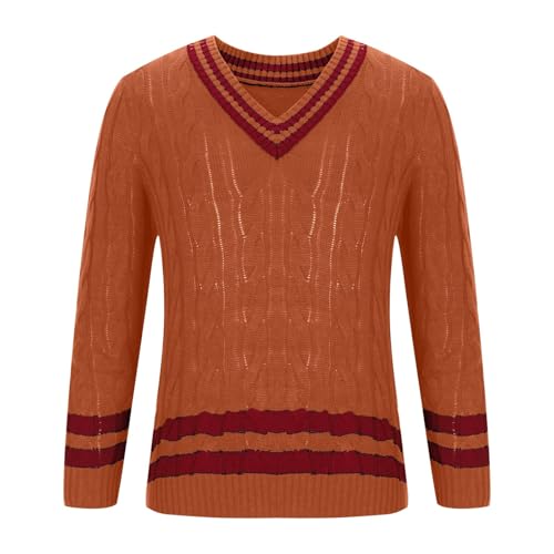 for Mens Fall Winter Long Sleeve V Neck Sweater Ribbed Crochet Plain Man 2025 Regular Fit Y2K4