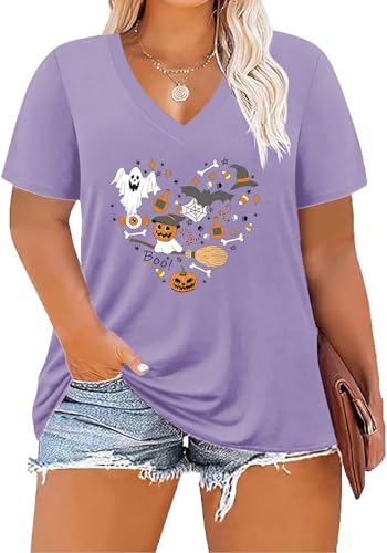 Image of ForHailey Women's Plus Size Short Sleeve Tee Shirt V Neck Basic Ladies Loose Fit T Shirt 1X-5X