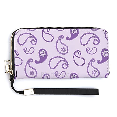 Womenâ€™s Zip Around Wallet, Purple Vintage Floral Pattern, Card Holder Organizer Ladies Travel Clutch Wristlet