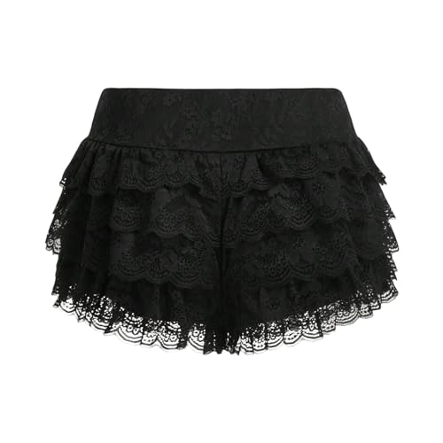 Image of Women Ruffle Bloomers Y2k Lace Trim Lolita Pettipants Cute Layered Frill Pumpkin Bottom Shorts Sweet Booty Panties
