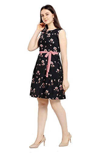 Image of AA Creation Block Print Designer Round Neck Ankle Length Maxi Dress for Women & Girls (F172, Black) (S, PinkBlue)