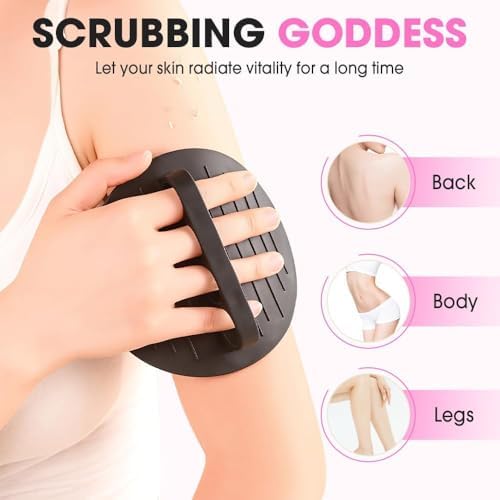 2PCS Soft Rubber Shower Scrubber, 2026 Upgraded Gentle Exfoliating Glove & Body Scrubber, for Massage and Removing Dead Skin, for All Skin Types（Black+Pink） - 2
