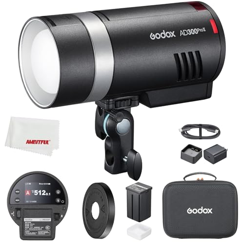 Godox AD300Pro AD300 Pro II AD300ProII 300Ws Outdoor Flash,12W Bi-Color 2800K-6000K,2.4G Wireless X System,0.01s~1.5s Recycle Time,1/1 to 1/512 10 Power Steps(AD300Pro II)