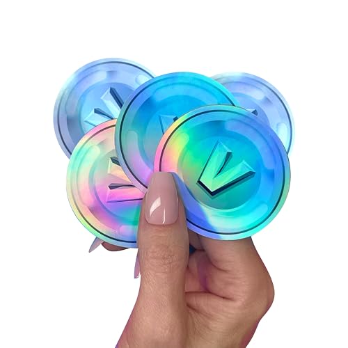 Gamer V-Buck Holographic Token Sticker Set Pack for Teen Gamer Party Favor, Laptops, Phones and Notebooks, Pack of 12