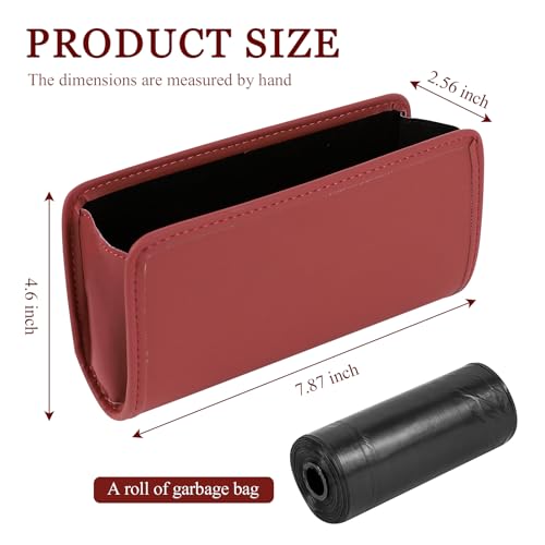 Image of Hovom Car Trash Can, Leather Waterproof Automotive Garbage Can with Trash Bag, Hanging Mini Vehicle Trash Bin, Small Auto Door Organizer Storage Pouch, Universal Car Accessories (Wine Red)